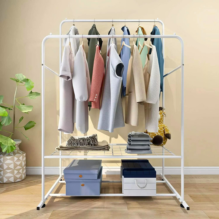 Vibe Geeks Heavy Duty Rolling Garment Rack Cloth Hanger And Shoes Organizer