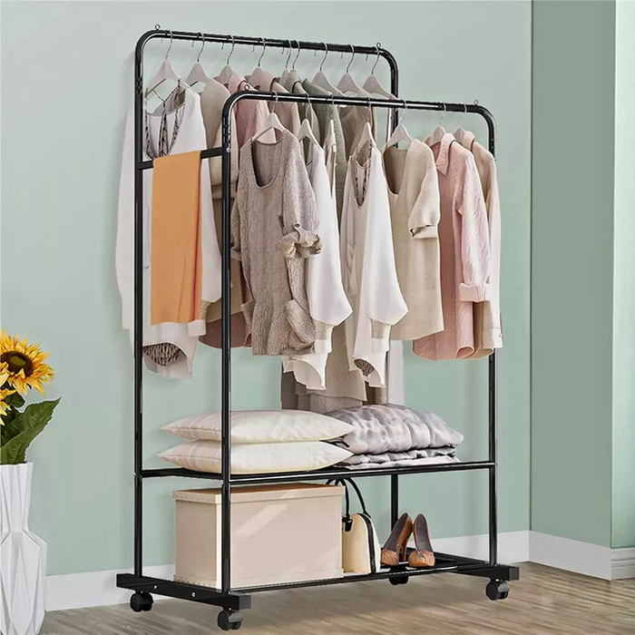 Vibe Geeks Heavy Duty Rolling Garment Rack Cloth Hanger And Shoes Organizer