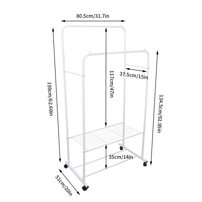 Vibe Geeks Heavy Duty Rolling Garment Rack Cloth Hanger And Shoes Organizer