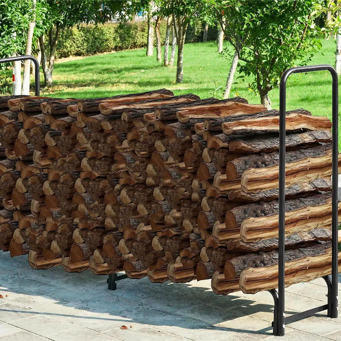 Vibe Geeks 8Ft Metal Firewood Rack Adjustable Outdoor Wood Stacker