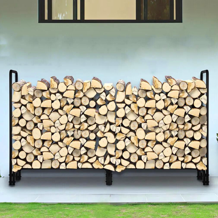 Vibe Geeks 8Ft Metal Firewood Rack Adjustable Outdoor Wood Stacker