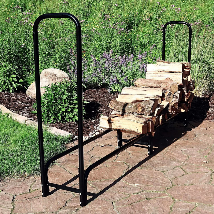 Vibe Geeks 8Ft Metal Firewood Rack Adjustable Outdoor Wood Stacker