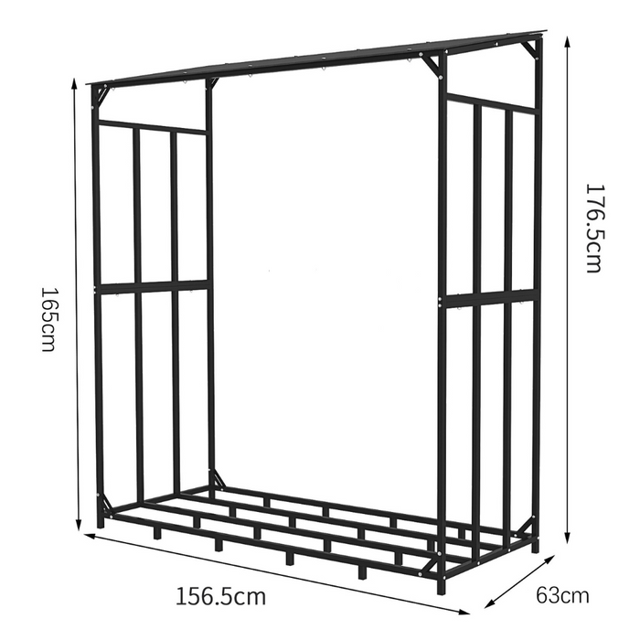 Vibe Geeks Heavy Duty Outdoor Firewood Storage Metal Log Rack With Top Cover