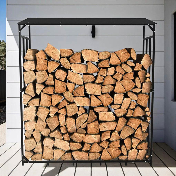 Vibe Geeks Heavy Duty Outdoor Firewood Storage Metal Log Rack With Top Cover