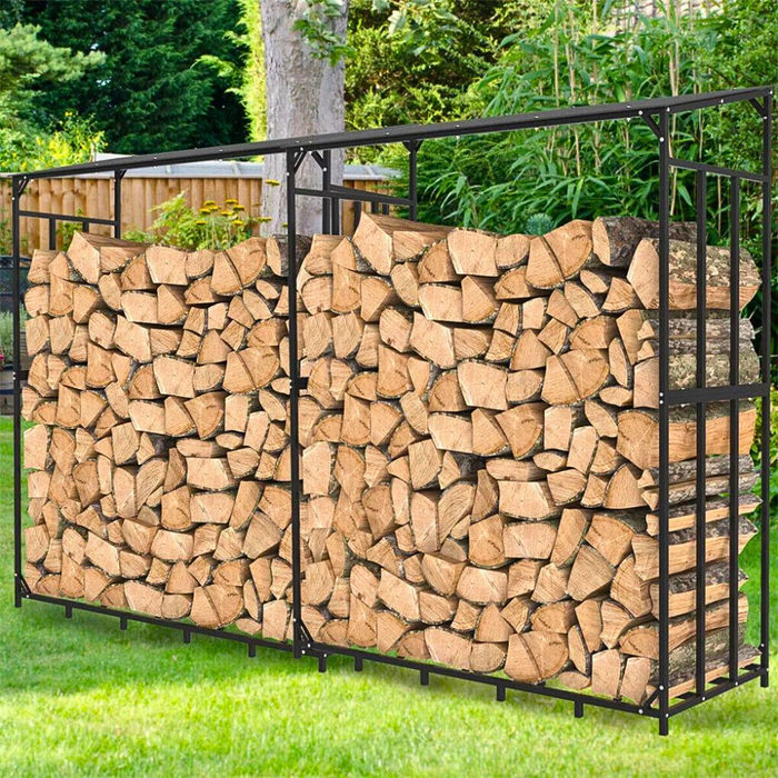 Vibe Geeks Heavy Duty Outdoor Firewood Storage Metal Log Rack With Top Cover