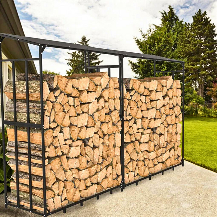 Vibe Geeks Heavy Duty Outdoor Firewood Storage Metal Log Rack With Top Cover