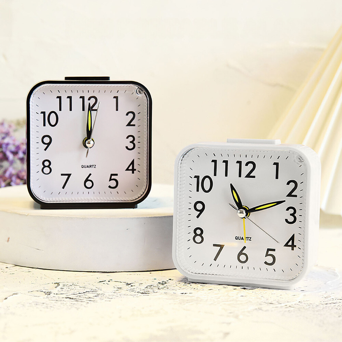 Vibe Geeks Mini Square Silent Alarm Clocks Non-Ticking Analog Quartz Clock With Led - Battery Power