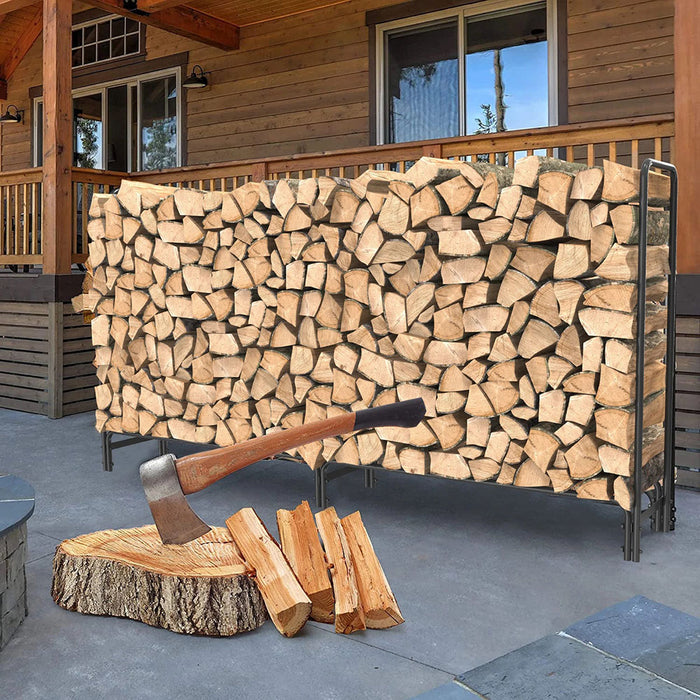 Vibe Geeks 8Ft Metal Firewood Rack Adjustable Outdoor Wood Stacker