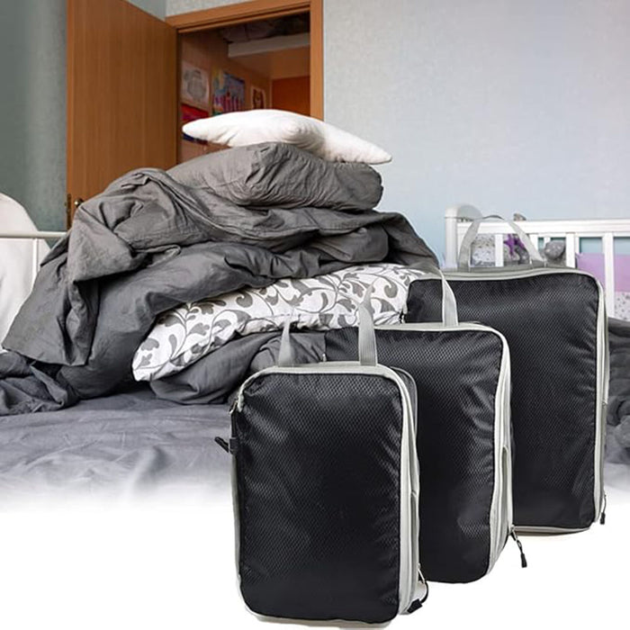 Vibe Geeks 3Pcs Compressible Travel Storage Bag Suitcase Packing Cubes