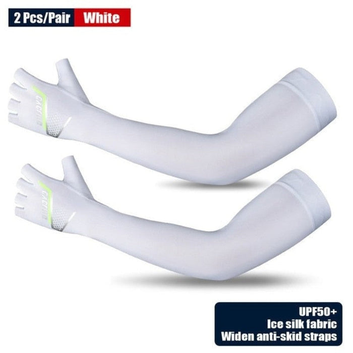 2pcs/pair Anti-uv Ice Silk Cooling Arm Sleeves With Finger