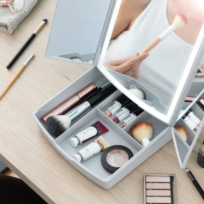 3-in-1 Folding Led Mirror With Make-up Organiser Panomir