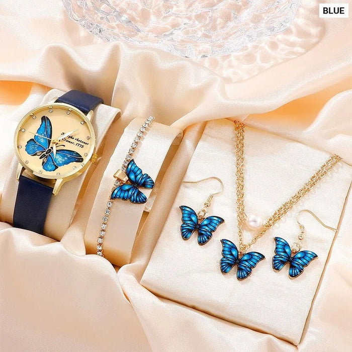 5Pcs Set Womens Fashion Quartz Watch Female Clock Butterfly Dial Luxury Brand Design Women Watches Simple Ladies Wrist Watch