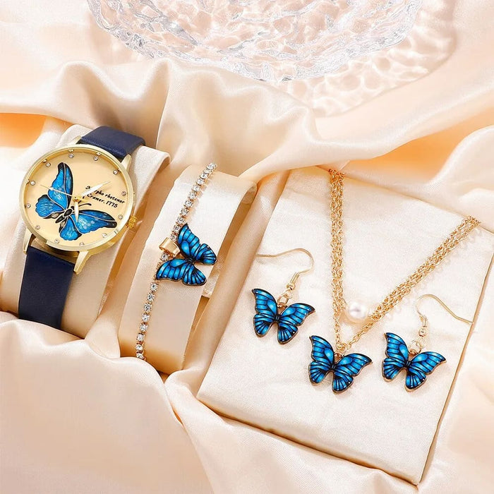 5Pcs Set Womens Fashion Quartz Watch Female Clock Butterfly Dial Luxury Brand Design Women Watches Simple Ladies Wrist Watch