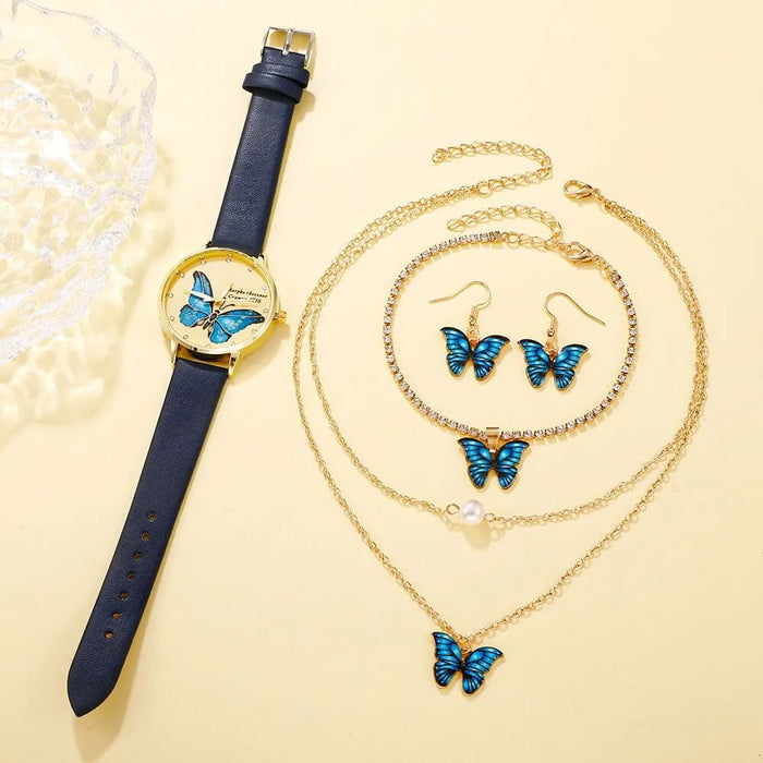 5Pcs Set Womens Fashion Quartz Watch Female Clock Butterfly Dial Luxury Brand Design Women Watches Simple Ladies Wrist Watch