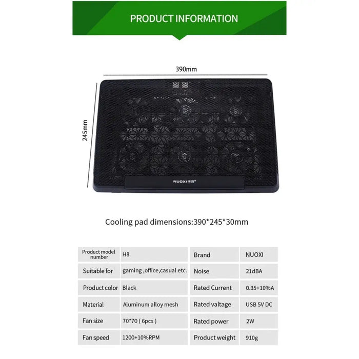 6 Usb Led Aluminum Adjustable Cooling Pad for Laptop