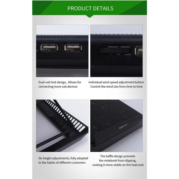 6 Usb Led Aluminum Adjustable Cooling Pad for Laptop