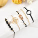 6pcs Black Flower Quartz Watch Dainty Bracelet For Women