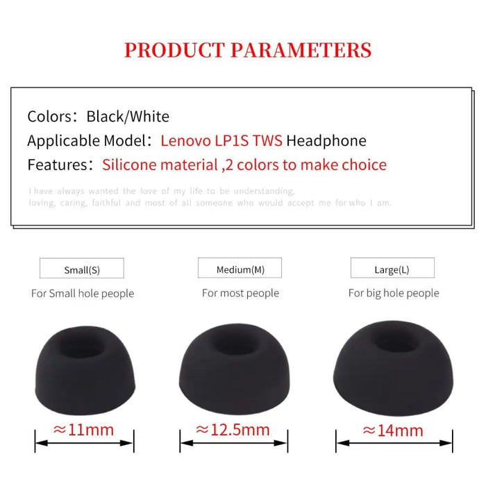 6pcs Silicone Oval Mouth Ear Tips For Lenovo Lp1s Tws