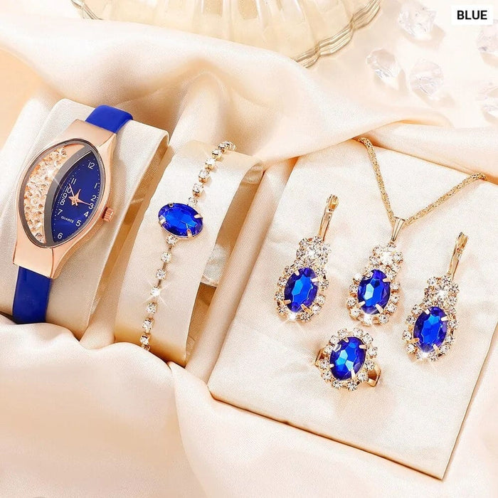 6Pcs Set Women Fashion Quartz Watch Female Clock Rhinestone Dial Luxury Brand Design Women Watches Simple Ladies Wristwatch