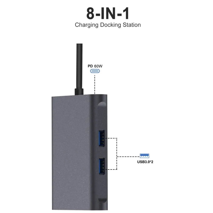 8 in 1 3.5mm Usb Hub 3.0 Adapter Pd Hdmi Rj45 Tf Sd