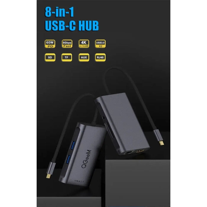 8 in 1 3.5mm Usb Hub 3.0 Adapter Pd Hdmi Rj45 Tf Sd