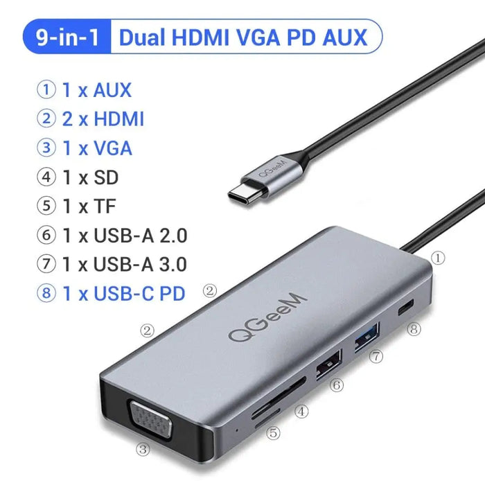 8 in 1 3.5mm Usb Hub 3.0 Adapter Pd Hdmi Rj45 Tf Sd