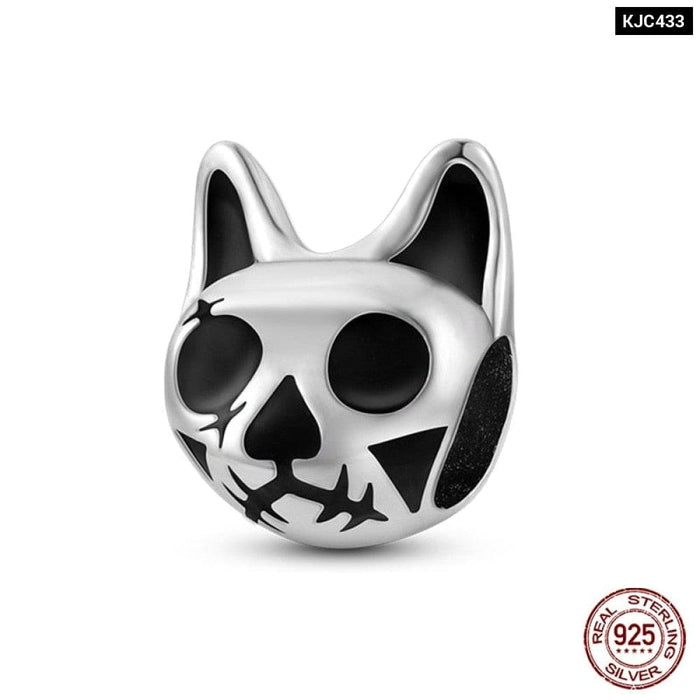 925 Silver Black Cat Spider Charms Beads Fit Pandora Bracelets DIY Jewelry Making