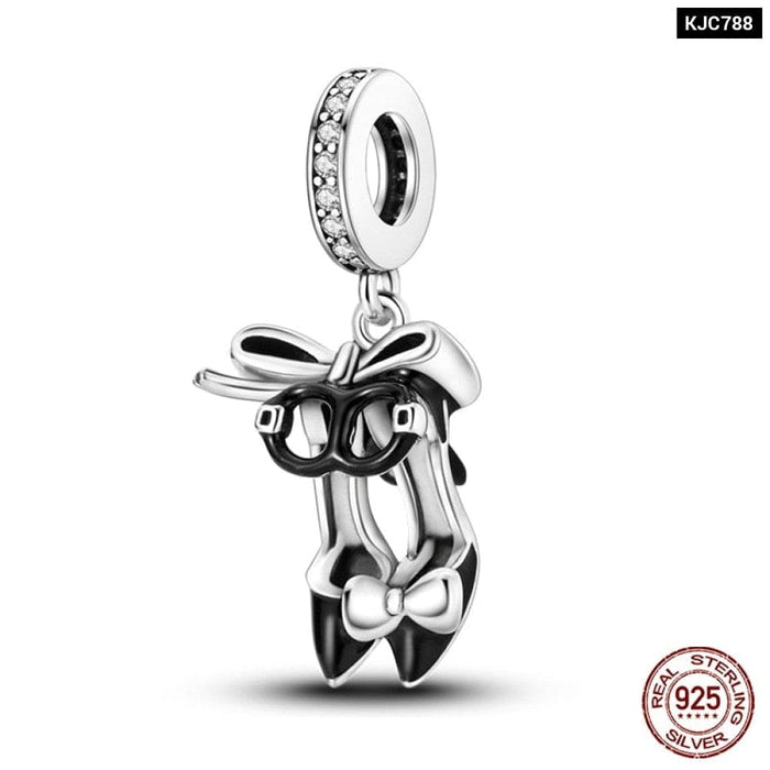 925 Silver Black Cat Spider Charms Beads Fit Pandora Bracelets DIY Jewelry Making