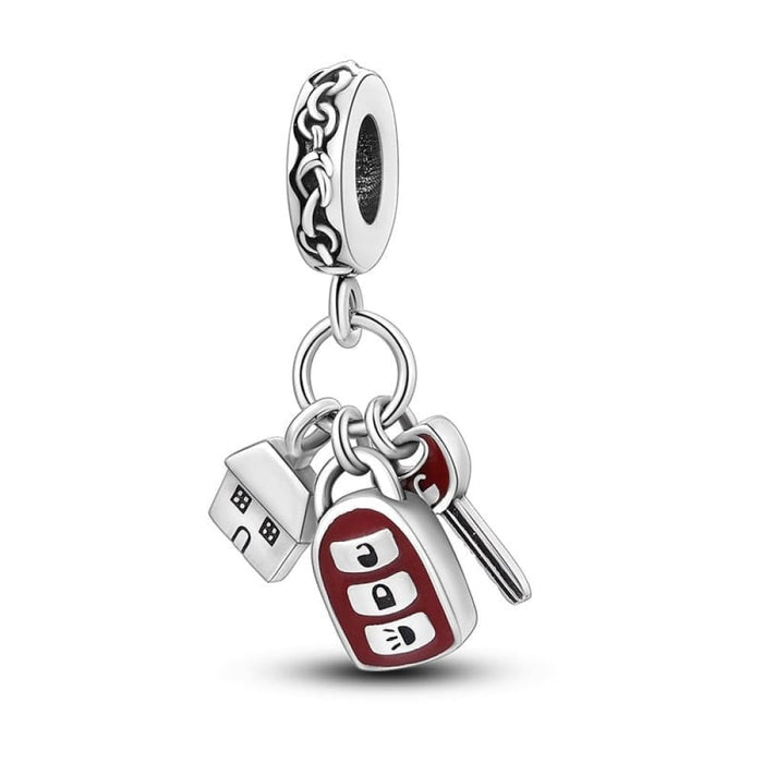 925 Silver Red Car Key Charms Pendents Fit Original Pandora Bracelet Charms For Women Party Jewelry