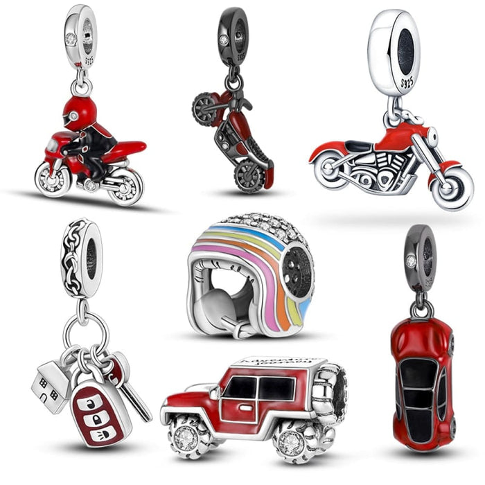 925 Silver Red Car Key Charms Pendents Fit Original Pandora Bracelet Charms For Women Party Jewelry