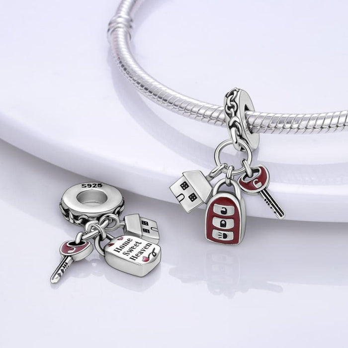 925 Silver Red Car Key Charms Pendents Fit Original Pandora Bracelet Charms For Women Party Jewelry