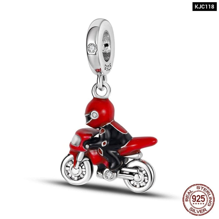 925 Silver Red Car Key Charms Pendents Fit Original Pandora Bracelet Charms For Women Party Jewelry