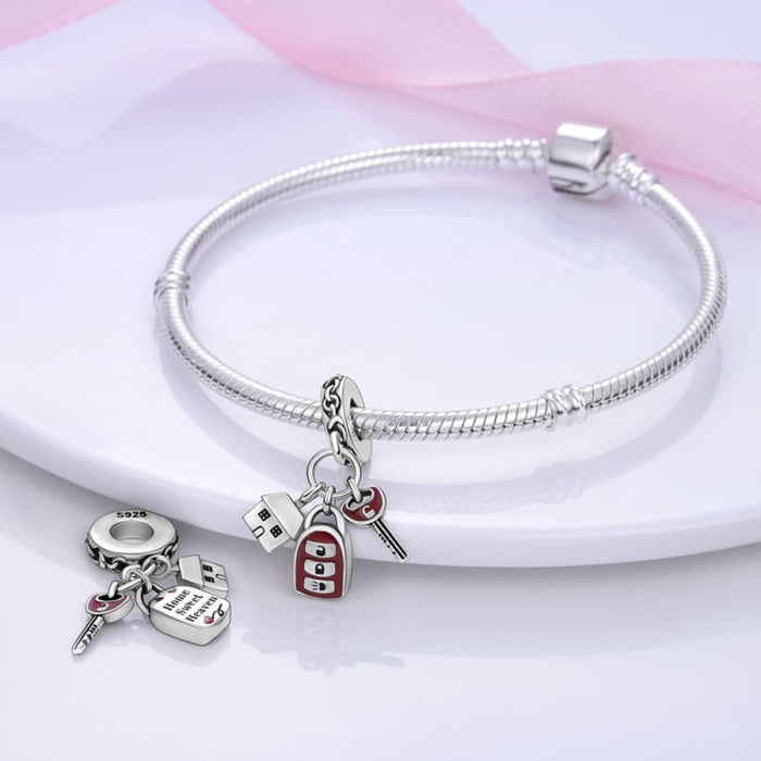 925 Silver Red Car Key Charms Pendents Fit Original Pandora Bracelet Charms For Women Party Jewelry