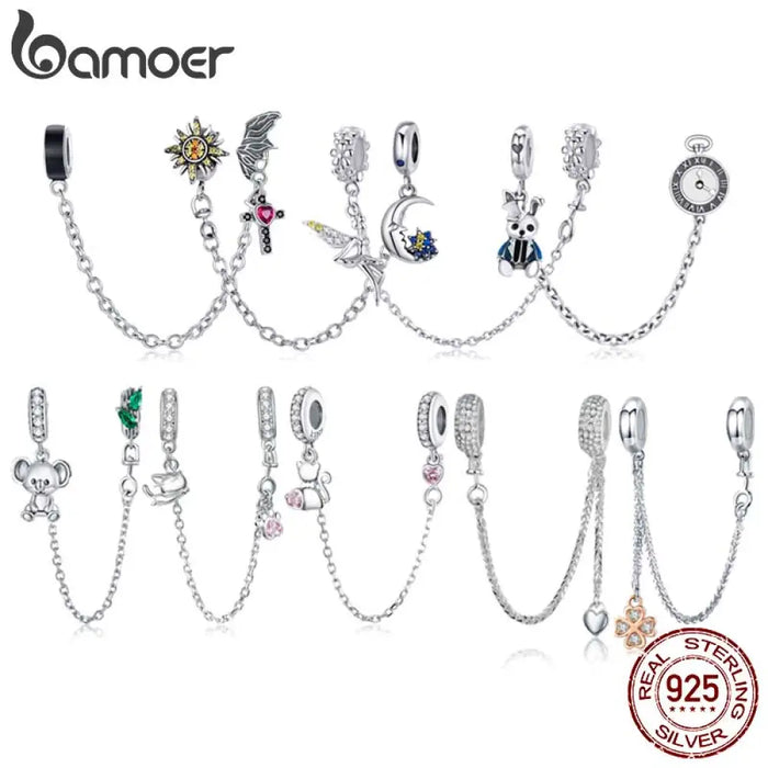 925 Sterling Silve Safety Chain Charms Collection For Women