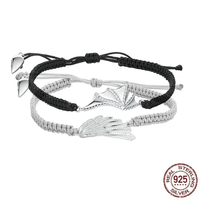 925 Sterling Silver Angel And Demon Lovers’ Rope Bracelet