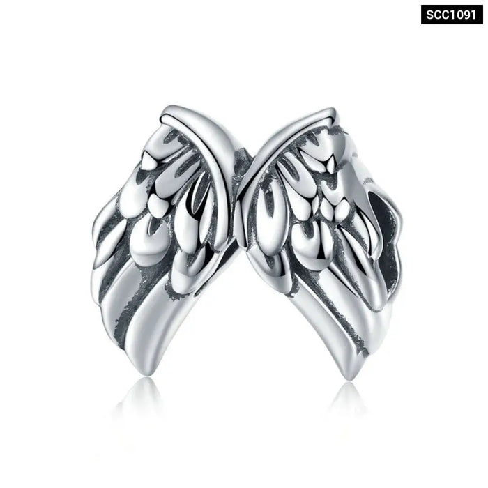 925 Sterling Silver Angel Wings Feathers Beads Charms Fit