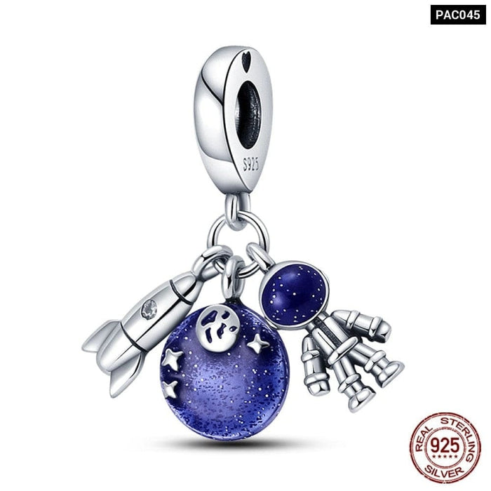 925 Sterling Silver Astronaut Space Series Charms Beads Fit Pandora Bracelets DIY Anniversary Jewelry