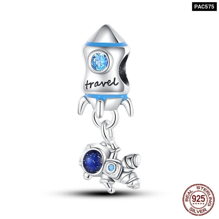 925 Sterling Silver Astronaut Space Series Charms Beads Fit Pandora Bracelets DIY Anniversary Jewelry