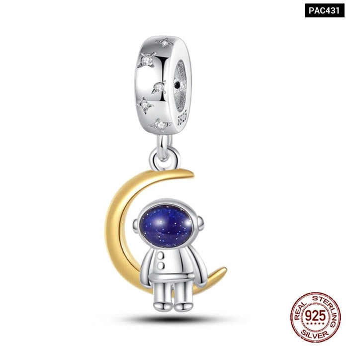 925 Sterling Silver Astronaut Space Series Charms Beads Fit Pandora Bracelets DIY Anniversary Jewelry