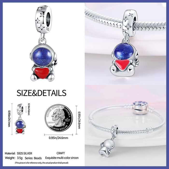 925 Sterling Silver Astronaut Space Series Charms Beads Fit Pandora Bracelets DIY Anniversary Jewelry