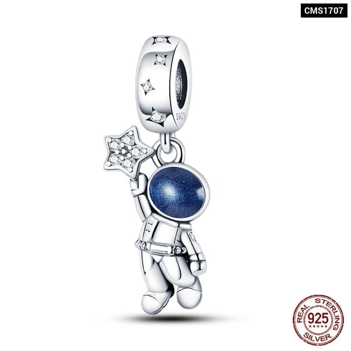 925 Sterling Silver Astronaut Space Series Charms Beads Fit Pandora Bracelets DIY Anniversary Jewelry