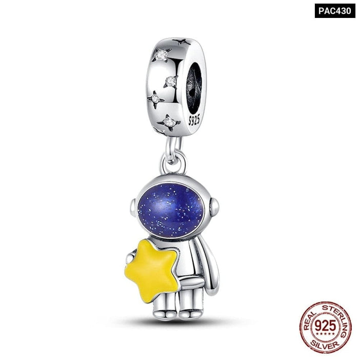 925 Sterling Silver Astronaut Space Series Charms Beads Fit Pandora Bracelets DIY Anniversary Jewelry