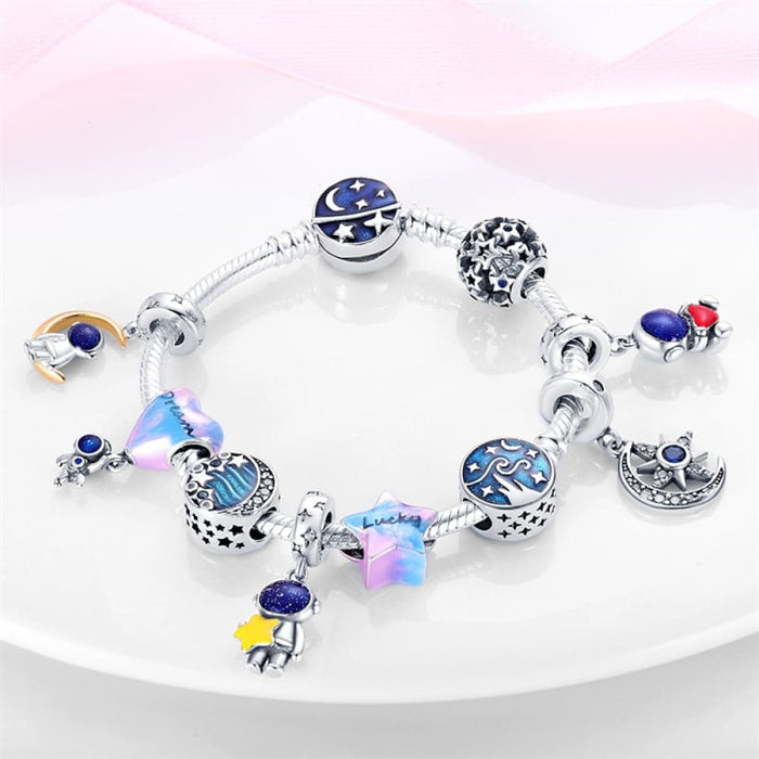 925 Sterling Silver Astronaut Space Series Charms Beads Fit Pandora Bracelets DIY Anniversary Jewelry