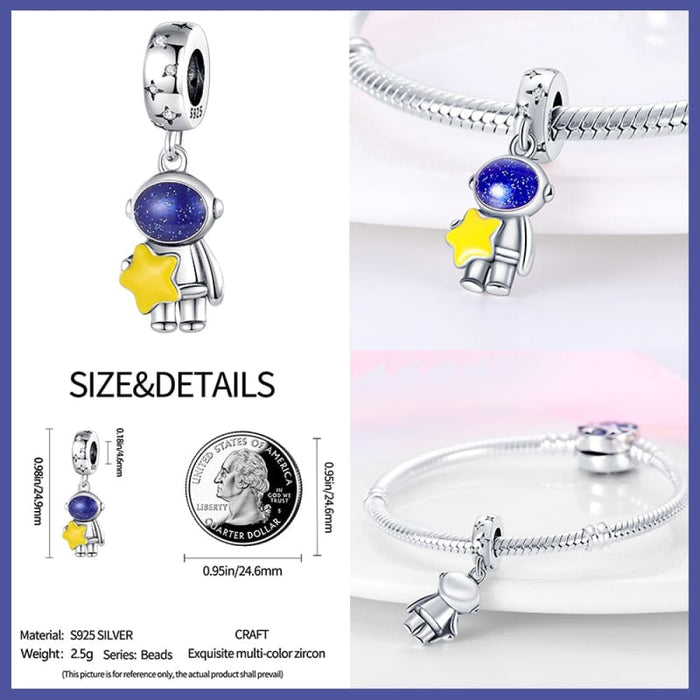 925 Sterling Silver Astronaut Space Series Charms Beads Fit Pandora Bracelets DIY Anniversary Jewelry