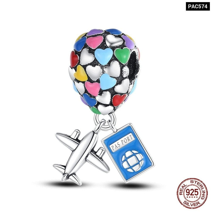 925 Sterling Silver Hot Air Balloon Suitcase Graduation Travel Series Charm Beads Fit Pandora Original Bracelet DIY Jewelry