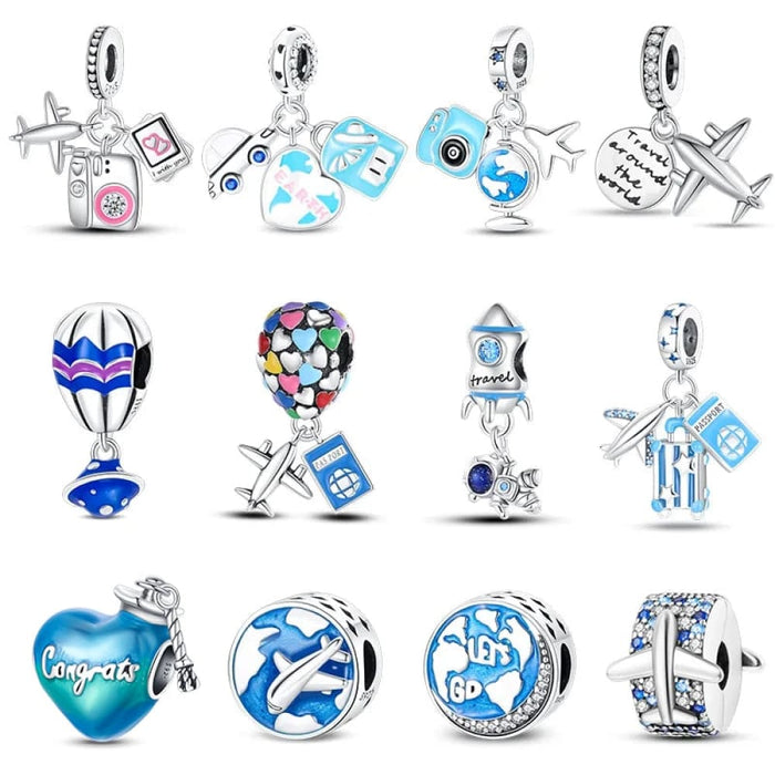 925 Sterling Silver Hot Air Balloon Suitcase Graduation Travel Series Charm Beads Fit Pandora Original Bracelet DIY Jewelry