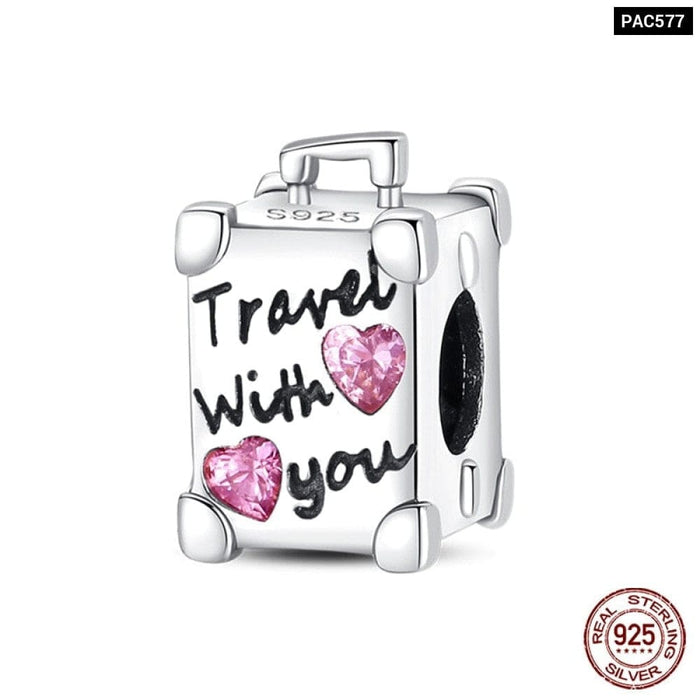 925 Sterling Silver Hot Air Balloon Suitcase Graduation Travel Series Charm Beads Fit Pandora Original Bracelet DIY Jewelry