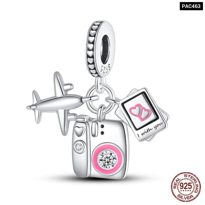 925 Sterling Silver Hot Air Balloon Suitcase Graduation Travel Series Charm Beads Fit Pandora Original Bracelet DIY Jewelry