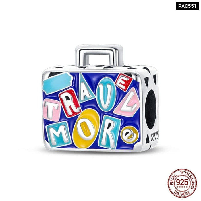 925 Sterling Silver Hot Air Balloon Suitcase Graduation Travel Series Charm Beads Fit Pandora Original Bracelet DIY Jewelry