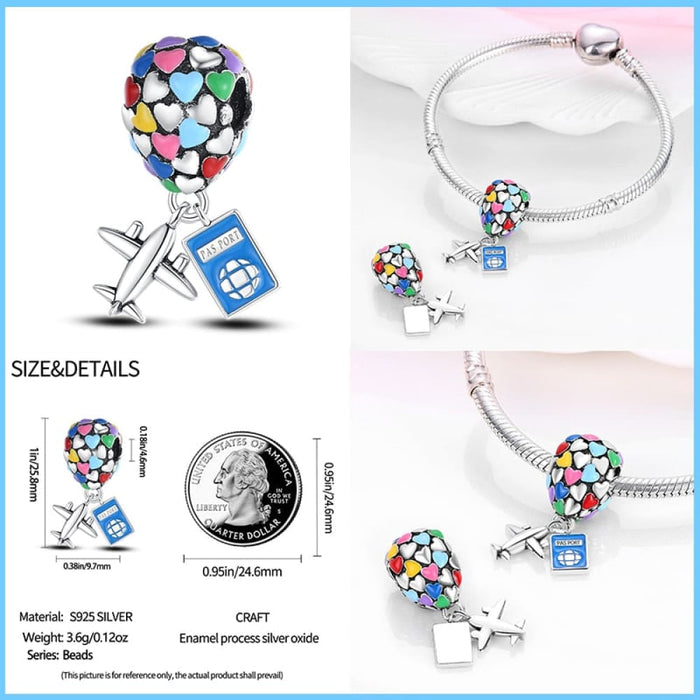 925 Sterling Silver Hot Air Balloon Suitcase Graduation Travel Series Charm Beads Fit Pandora Original Bracelet DIY Jewelry